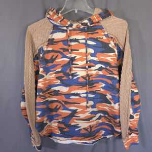 ODDI Hoodie Colorful‎ Camo Cable Knit Desgin Size Small Modern